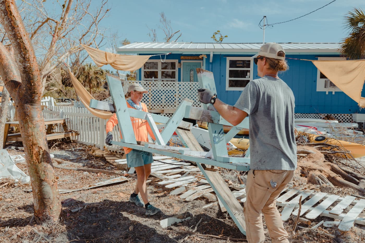 cleaning up damage from Hurricane Ian at Sanibel Sea School