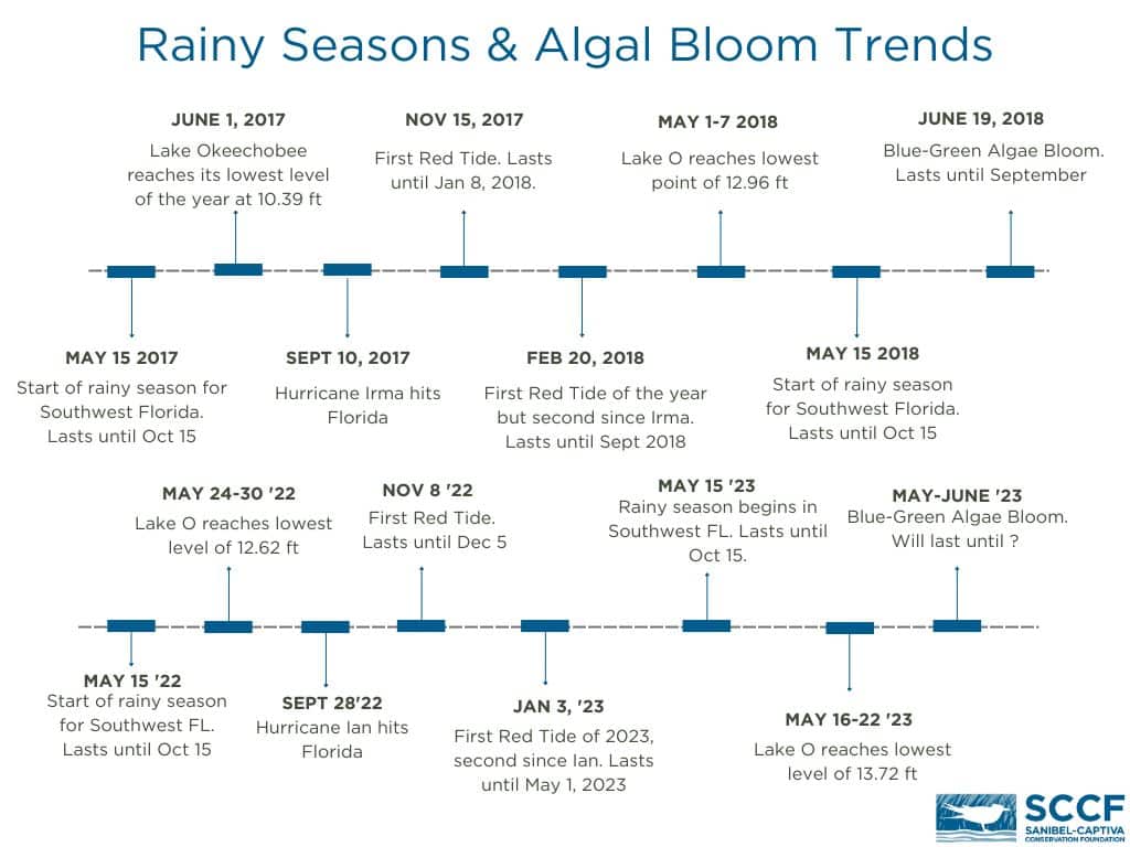 rainy seasons and algal bloom trends timeline