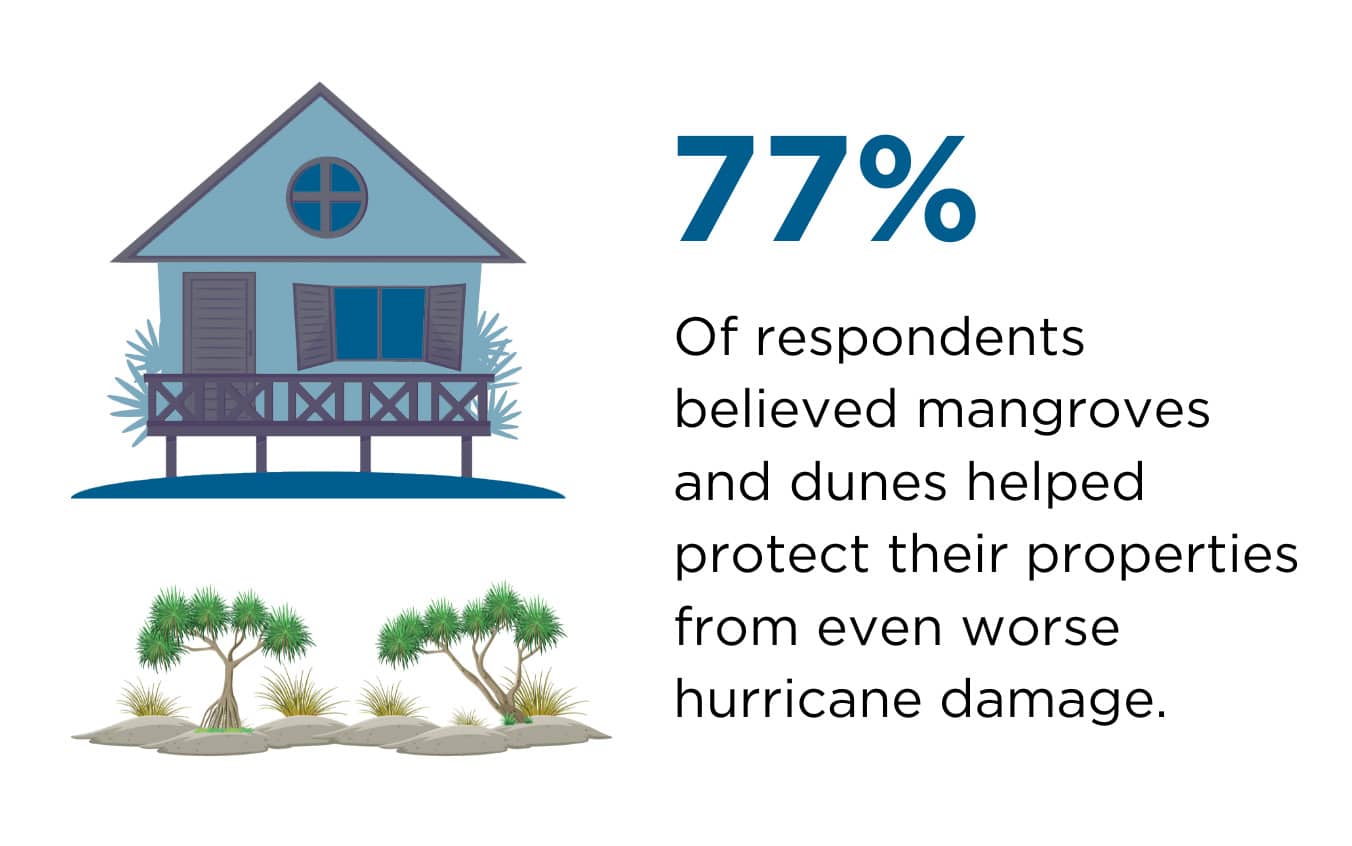 77 percent of respondents believed mangroves and dunes helped protect their properties from even worse hurricane damage